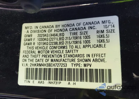 2014 Honda Cr-V Lx from USA, damaged, VIN 2HKRM4H38EH727253